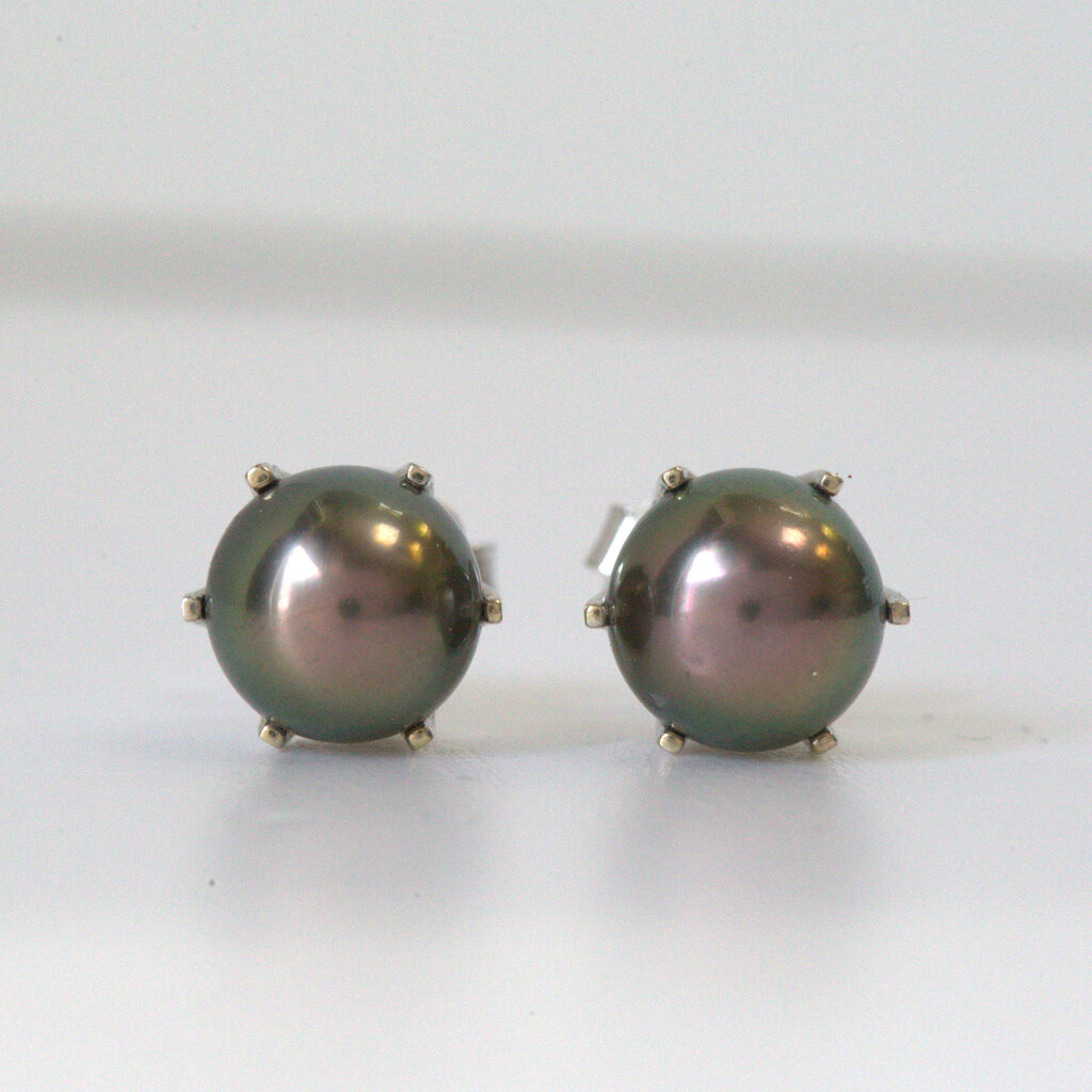 American Jewelry ESTATE 18k White Gold 10mm Tahitian Pearl Stud Earrings
