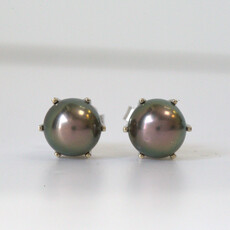 American Jewelry ESTATE 18k White Gold 10mm Tahitian Pearl Stud Earrings