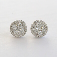 American Jewelry 14k White Gold 1ctw Diamond Pave Cluster Stud Earrings