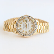 Rolex Pre-Owned Rolex 18k Gold Oyster Perpetual Datejust w/ Diamond Bezel & White Dial