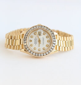 Rolex Pre-Owned Rolex 18k Gold Oyster Perpetual Datejust w/ Diamond Bezel & White Dial