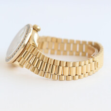 Rolex Pre-Owned Rolex 18k Gold Oyster Perpetual Datejust w/ Diamond Bezel & White Dial