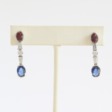 American Jewelry 14k White Gold 1.80ct Pink Tourmaline 2.03ct Ceylon Sapphire 1.4ctw Diamond Bezel Dangle Earrings