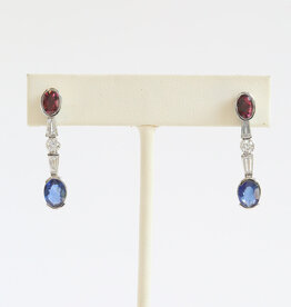 American Jewelry 14k White Gold 1.80ct Pink Tourmaline 2.03ct Ceylon Sapphire 1.4ctw Diamond Bezel Dangle Earrings