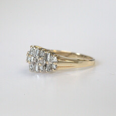 American Jewelry ESTATE 10k Yellow Gold 1ctw Baguette & Round Diamond Multi-Row Ring (Size 6)