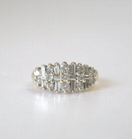 American Jewelry ESTATE 10k Yellow Gold 1ctw Baguette & Round Diamond Multi-Row Ring (Size 6)