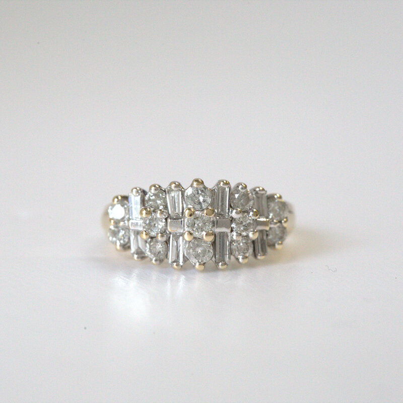 American Jewelry ESTATE 10k Yellow Gold 1ctw Baguette & Round Diamond Multi-Row Ring (Size 6)