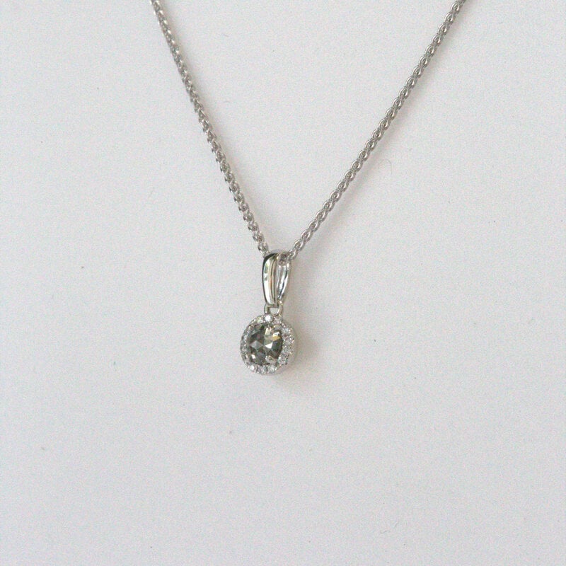 American Jewelry 14k White Gold 1/3ctw Rose-Cut Grey Diamond Halo Pendant Necklace (16"-18")