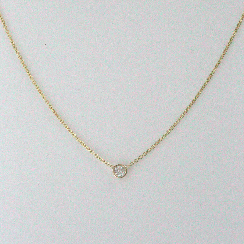 American Jewelry 14k Yellow Gold 1/10ctw Round Diamond Bezel Necklace (16"-18")