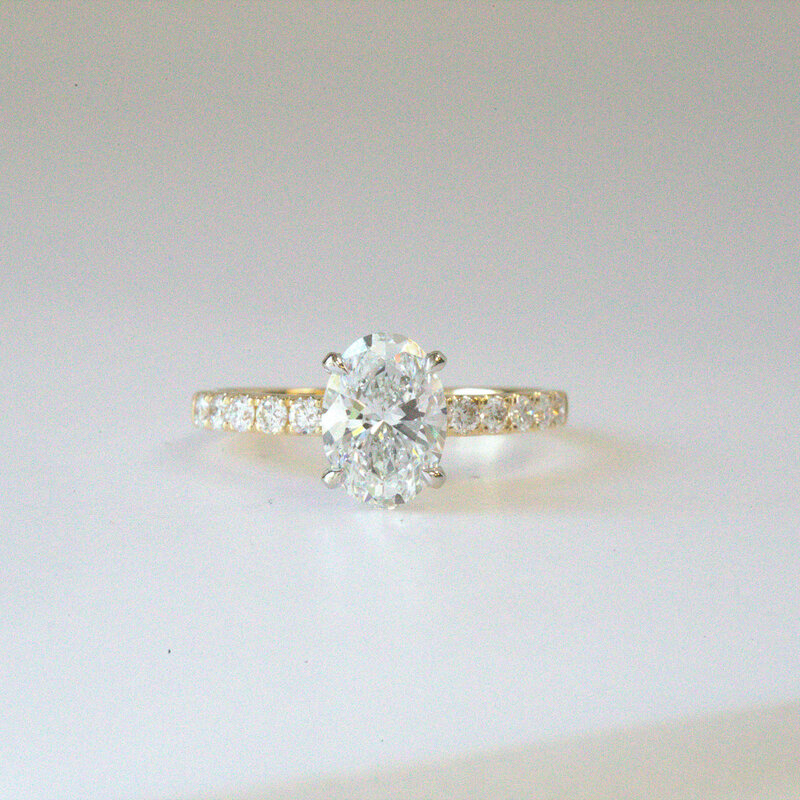 American Jewelry 18k Two-Tone White/Yellow Gold 2.11ctw (1.75ct Lab-Grown Oval E/VS1 IGI Engagement Ring (Size 7.25)