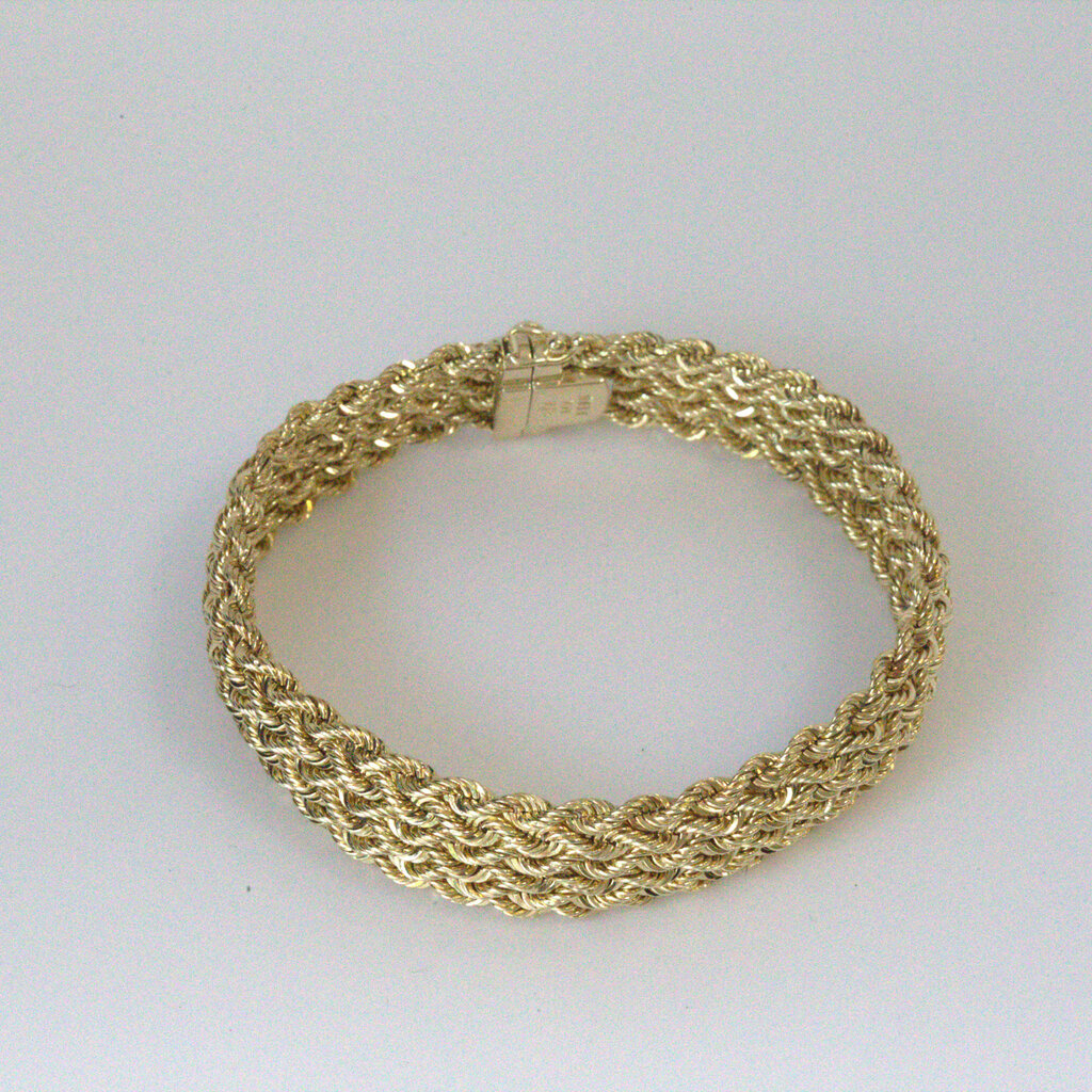 American Jewelry ESTATE 14k Yellow Gold 14mm Woven Rope Bracelet (7.5")