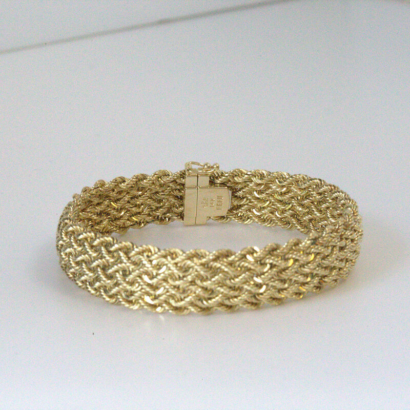American Jewelry ESTATE 14k Yellow Gold 14mm Woven Rope Bracelet (7.5")