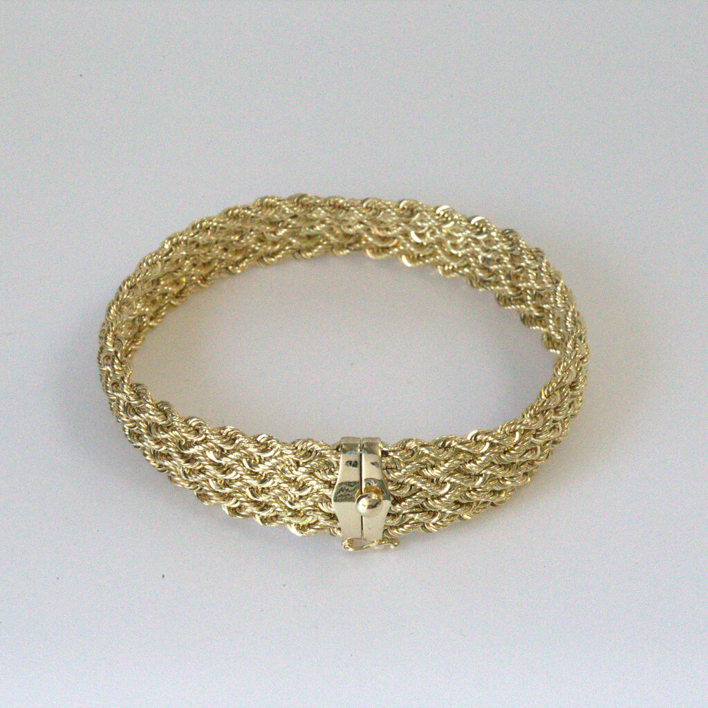 American Jewelry ESTATE 14k Yellow Gold 14mm Woven Rope Bracelet (7.5")