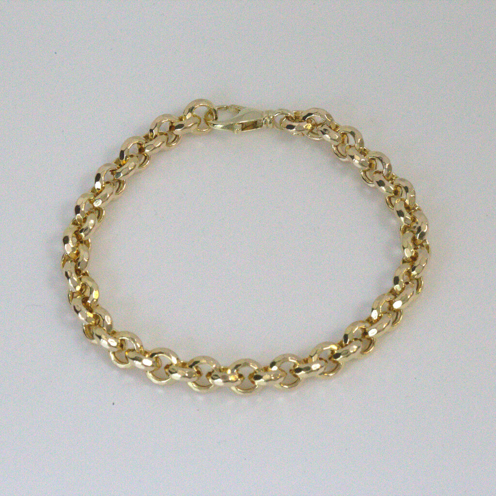 American Jewelry 14k Yellow Gold 7mm Hammered Rolo Chain Bracelet (7.5")