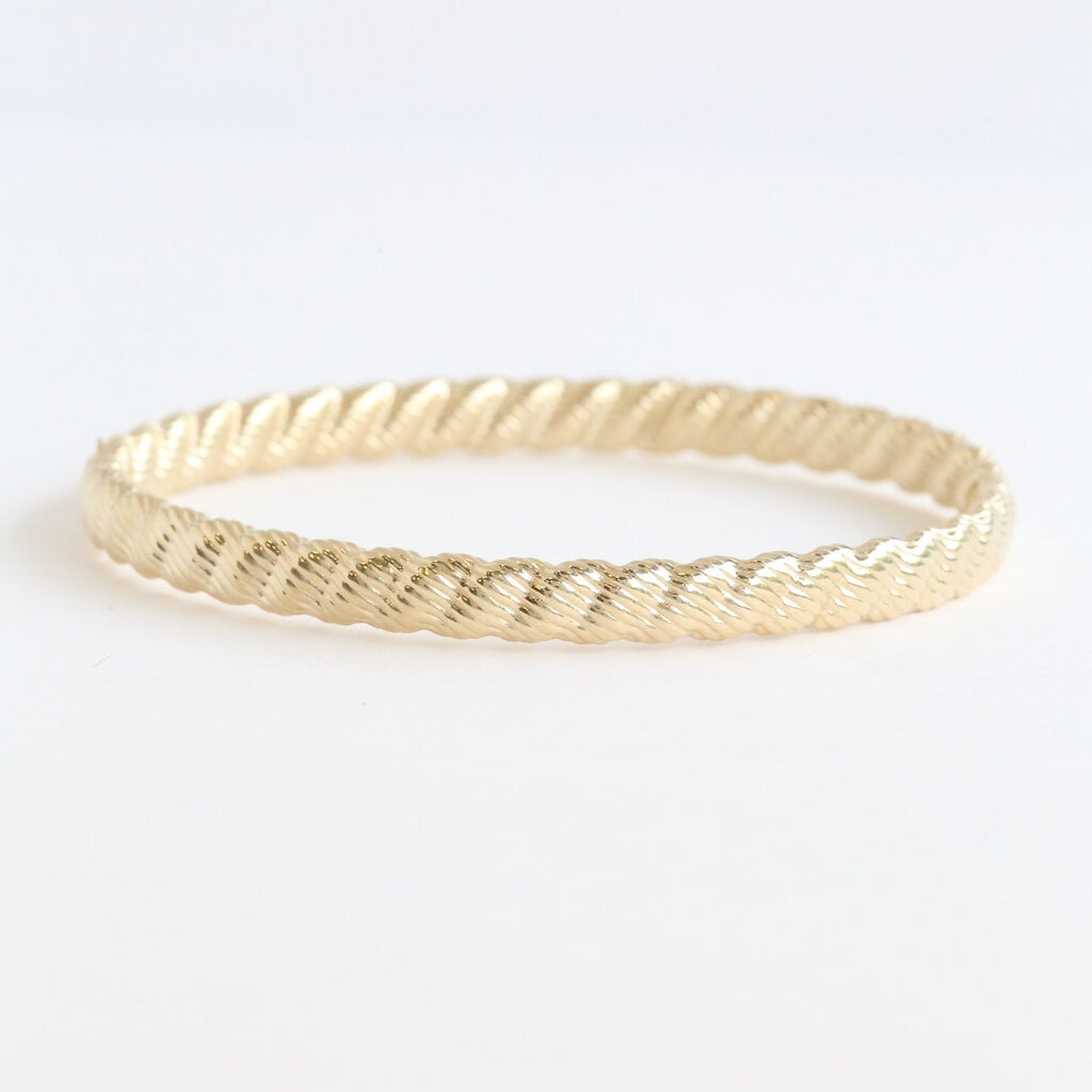 American Jewelry ESTATE 14k Yellow Gold Rope Design Hinged Bangle Bracelet