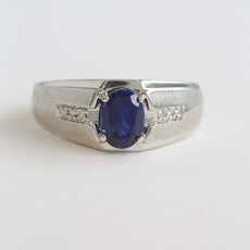American Jewelry ESTATE 10k White Gold Synthetic Sapphire & Diamond Accent Mens Ring
