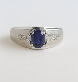 American Jewelry ESTATE 10k White Gold Synthetic Sapphire & Diamond Accent Mens Ring