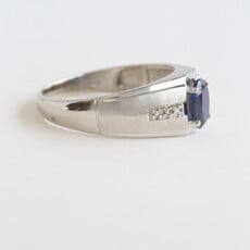 American Jewelry ESTATE 10k White Gold Synthetic Sapphire & Diamond Accent Mens Ring