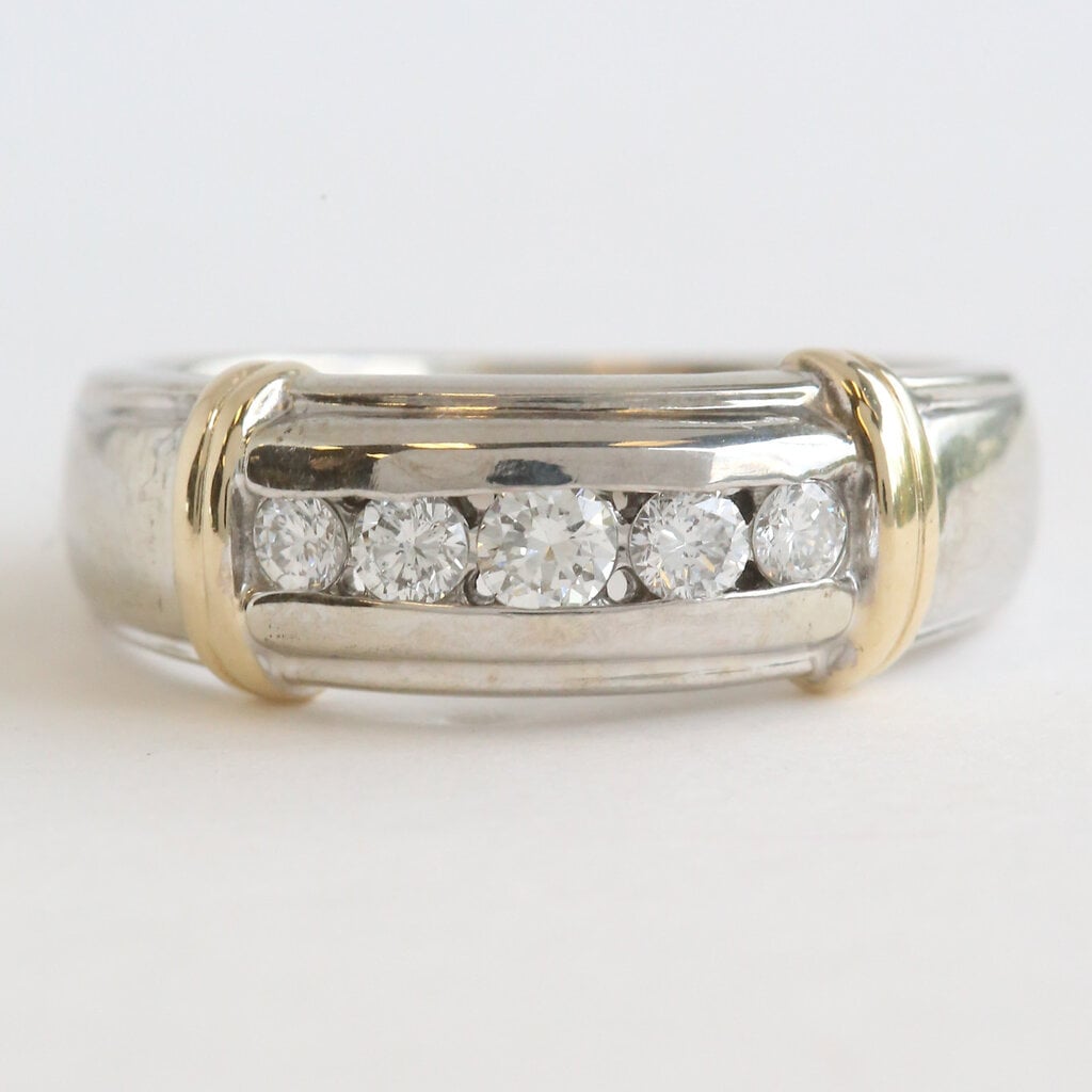 American Jewelry ESTATE 14k White & Yellow Gold 1/2ctw Diamond Mens Channel Set Wedding Band (Size 8.25)
