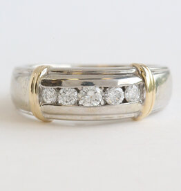 American Jewelry ESTATE 14k White & Yellow Gold 1/2ctw Diamond Mens Channel Set Wedding Band (Size 8.25)