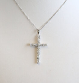 American Jewelry ESTATE 14k White Gold Approx .90ctw Round Diamond Cross Necklace