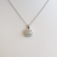 American Jewelry 14k White Gold .76ctw Round Diamond Halo Necklace