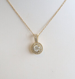American Jewelry 14k Yellow Gold .76ctw Round Diamond Halo Necklace
