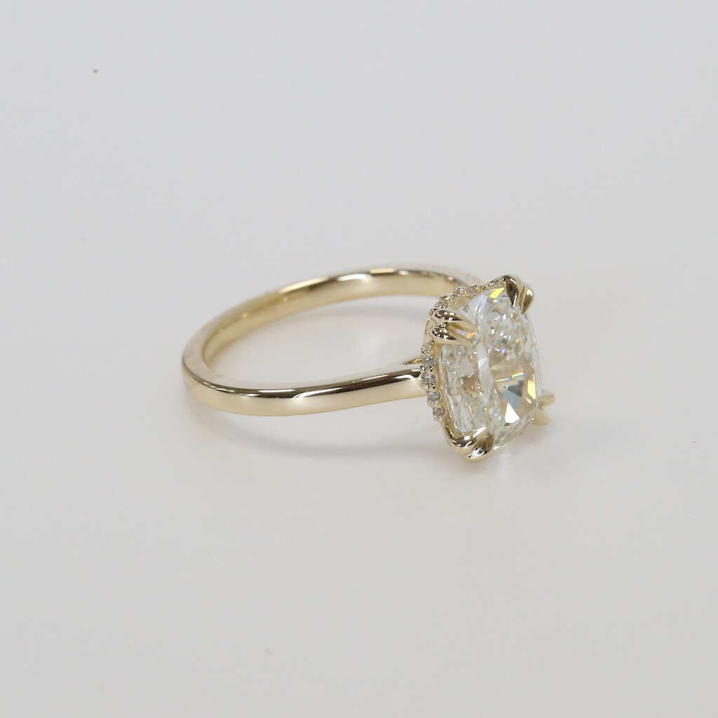 American Jewelry 14k Yellow Gold 3.32ctw (3.17ct F/VVS2 Ctr) IGI Elongated Cushion Lab Grown Diamond Hidden Halo Engagement Ring