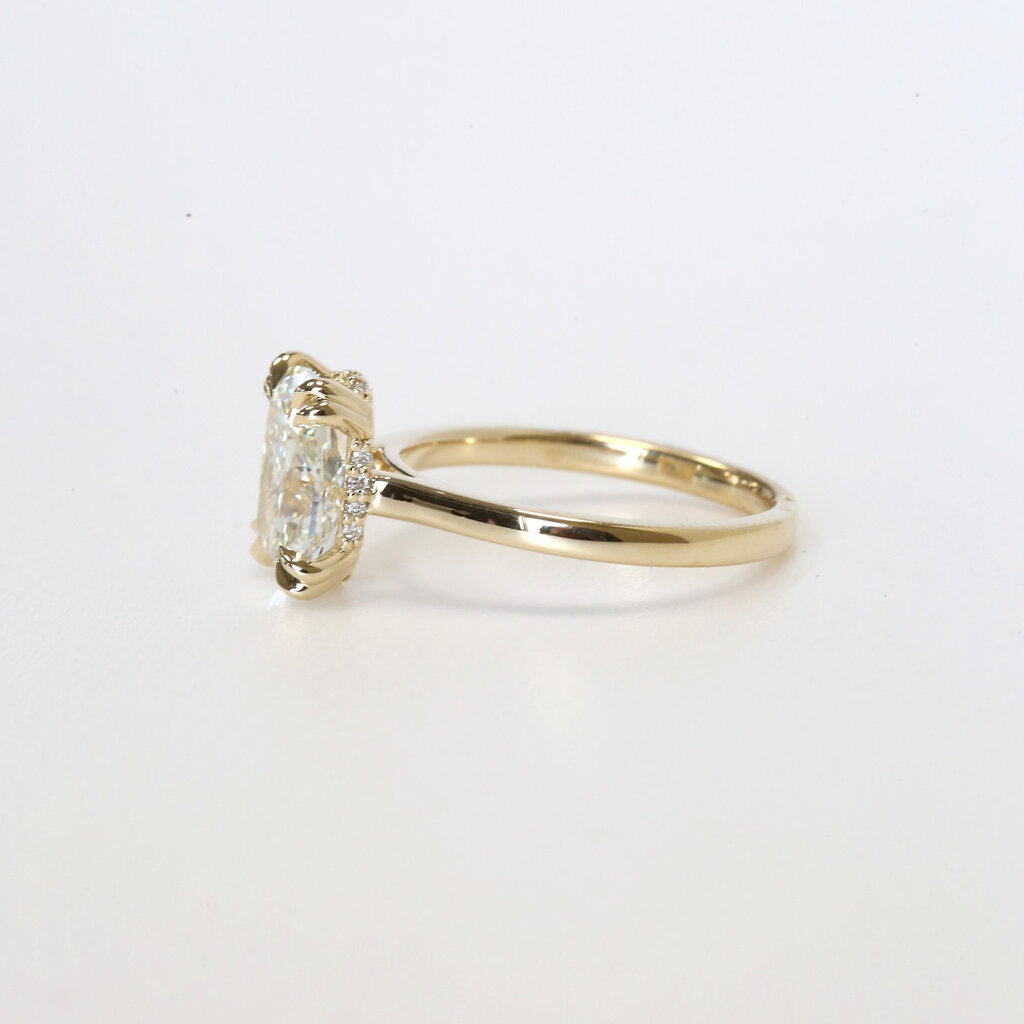 American Jewelry 14k Yellow Gold 3.32ctw (3.17ct F/VVS2 Ctr) IGI Elongated Cushion Lab Grown Diamond Hidden Halo Engagement Ring