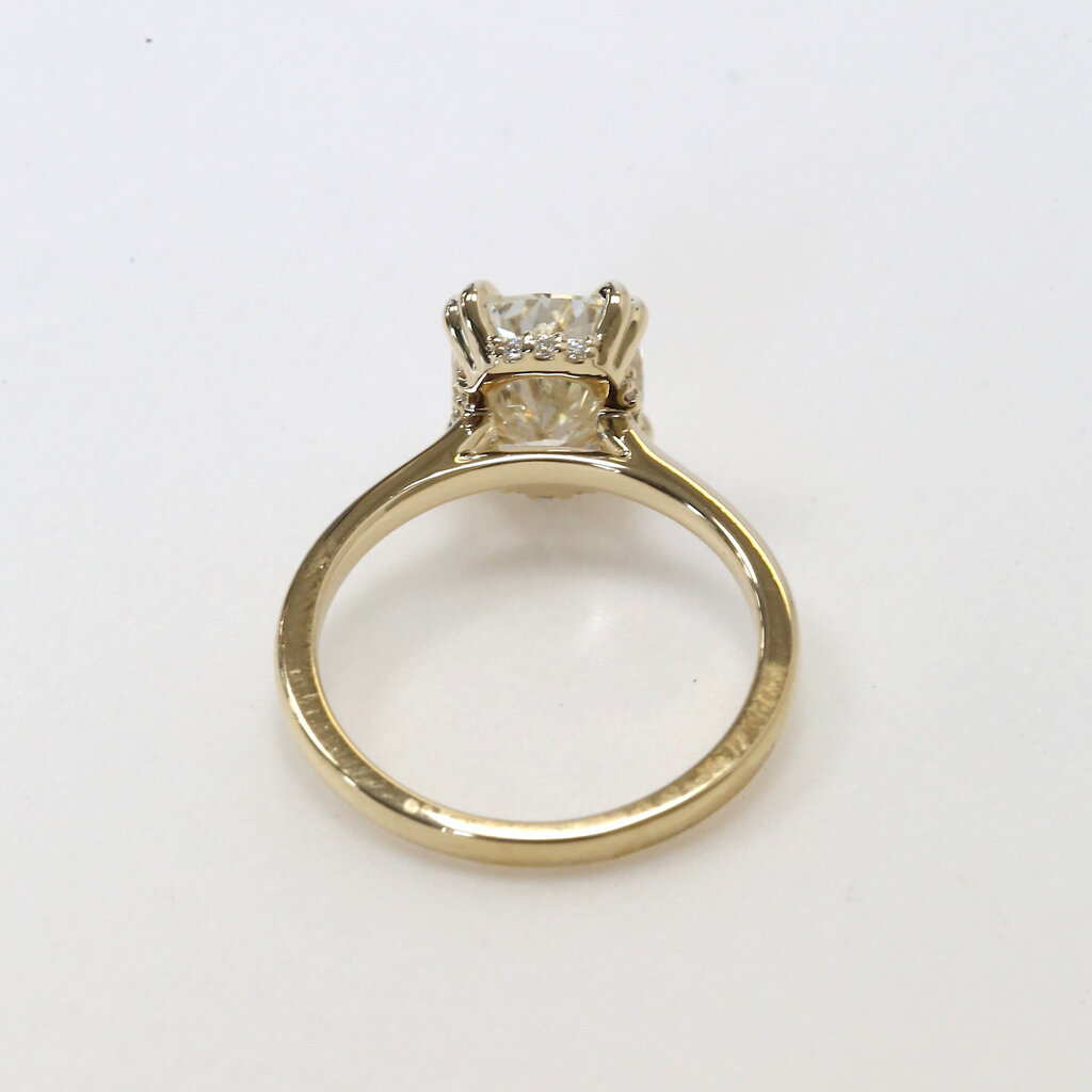 American Jewelry 14k Yellow Gold 3.32ctw (3.17ct F/VVS2 Ctr) IGI Elongated Cushion Lab Grown Diamond Hidden Halo Engagement Ring