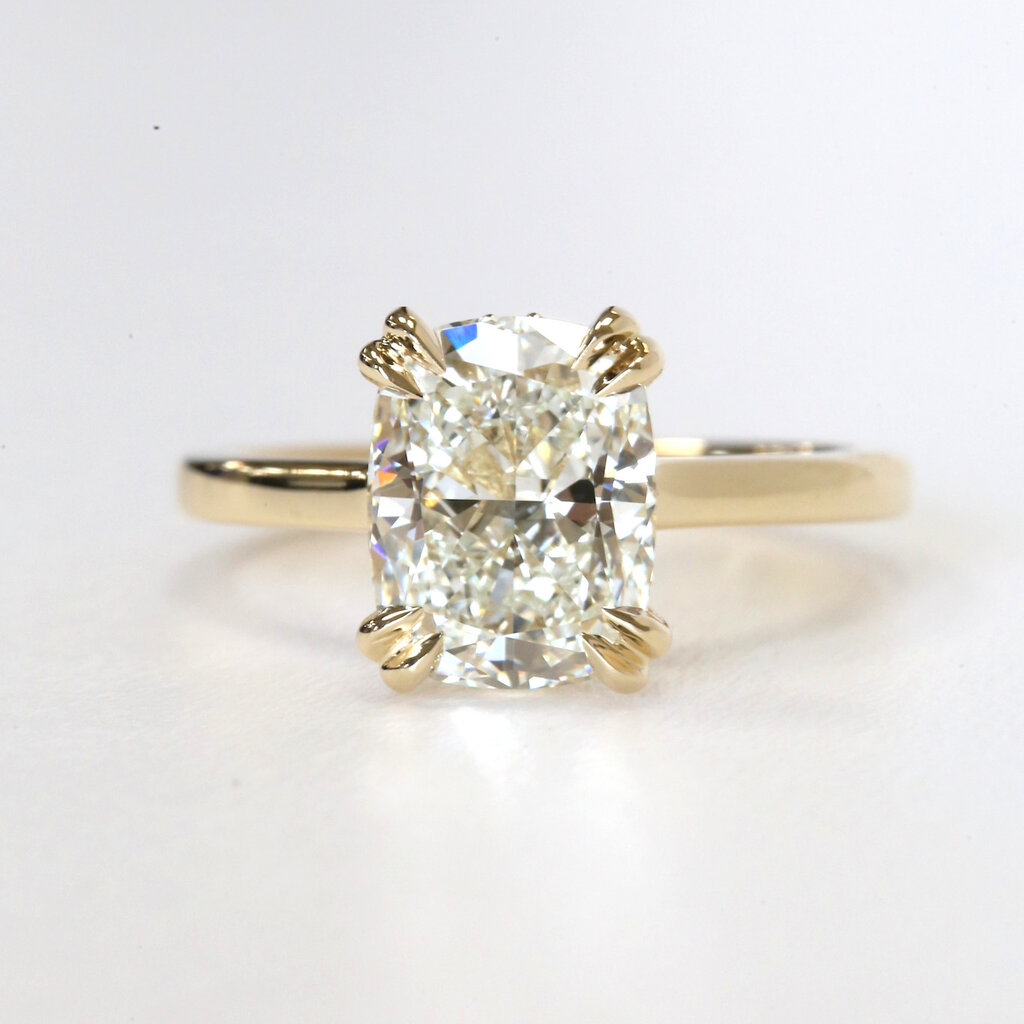 American Jewelry 14k Yellow Gold 3.32ctw (3.17ct F/VVS2 Ctr) IGI Elongated Cushion Lab Grown Diamond Hidden Halo Engagement Ring