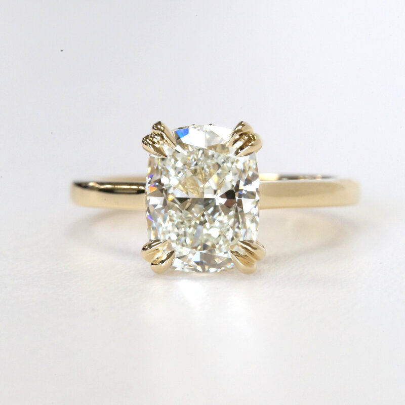 American Jewelry 14k Yellow Gold 3.32ctw (3.17ct F/VVS2 Ctr) IGI Elongated Cushion Lab Grown Diamond Hidden Halo Engagement Ring