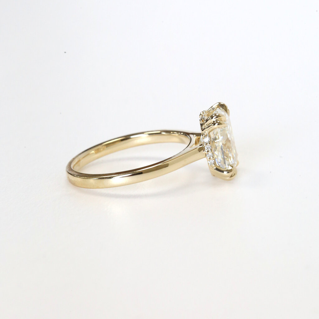 American Jewelry 14k Yellow Gold 3.32ctw (3.17ct F/VVS2 Ctr) IGI Elongated Cushion Lab Grown Diamond Hidden Halo Engagement Ring