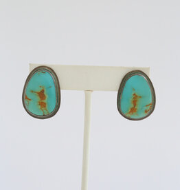 American Jewelry ESTATE Sterling Silver Turquoise Slab Bezel Earrings