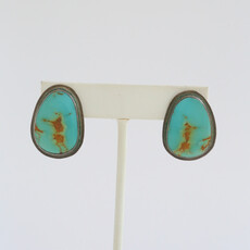 American Jewelry ESTATE Sterling Silver Turquoise Slab Bezel Earrings