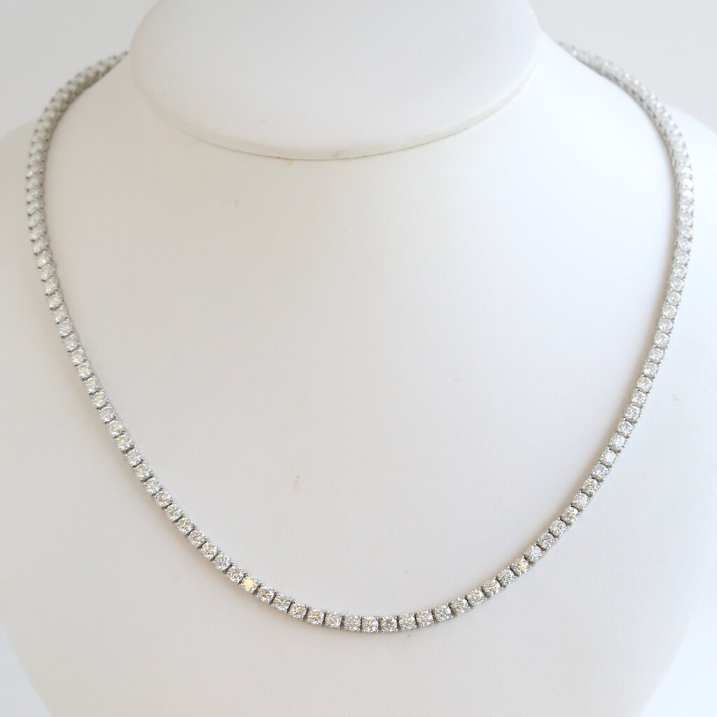 American Jewelry ESTATE Sterling SIlver CZ Round Cut Tennis Necklace (18")