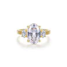 Lafonn Lafonn Sterling Silver Gold-Plated Aurora Three-Stone Oval Simulated Diamond Ring