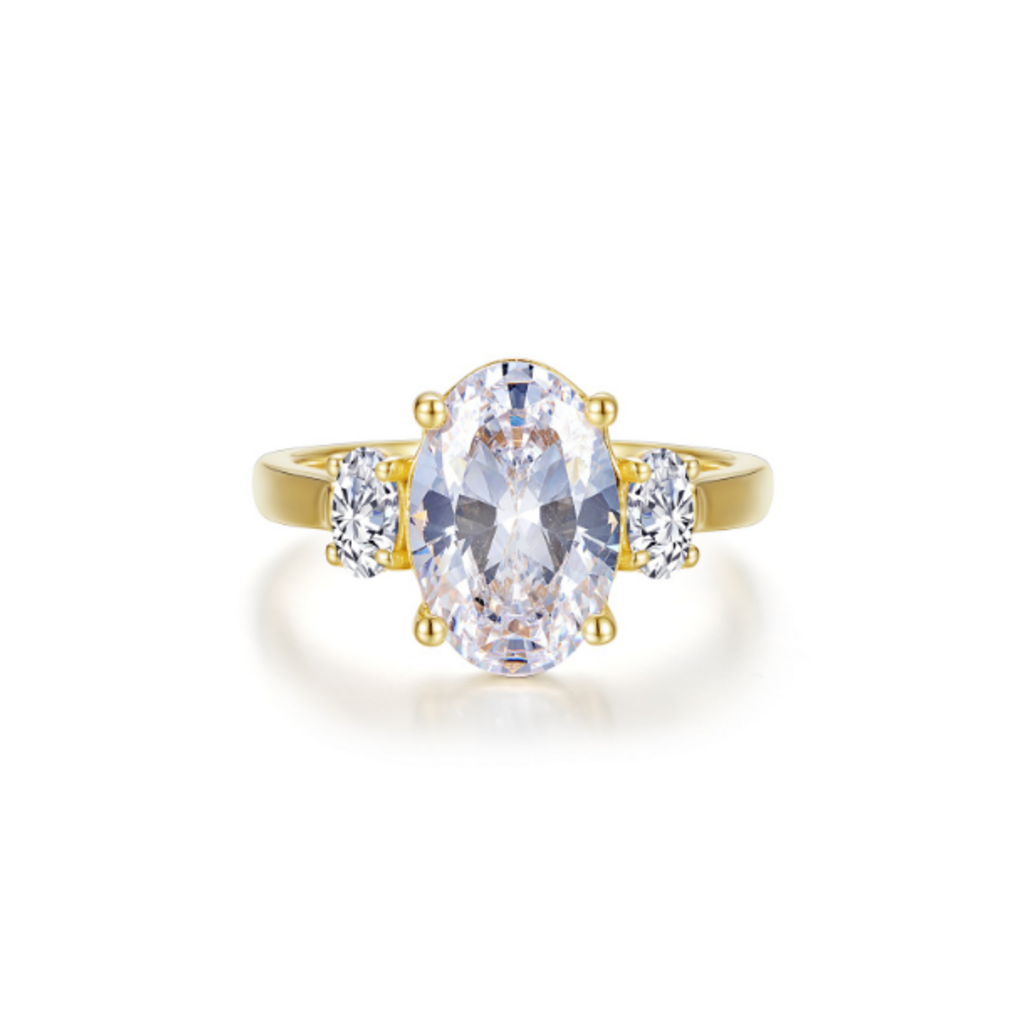 Lafonn Lafonn Sterling Silver Gold-Plated Aurora Three-Stone Oval Simulated Diamond Ring