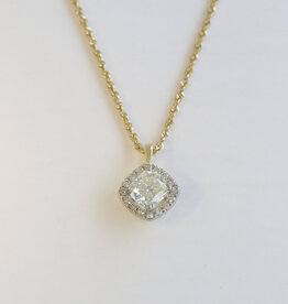 American Jewelry 14k Yellow Gold 3.50ctw (3.02 H/SI2 Ctr) Cushion Diamond Halo Rope Necklace