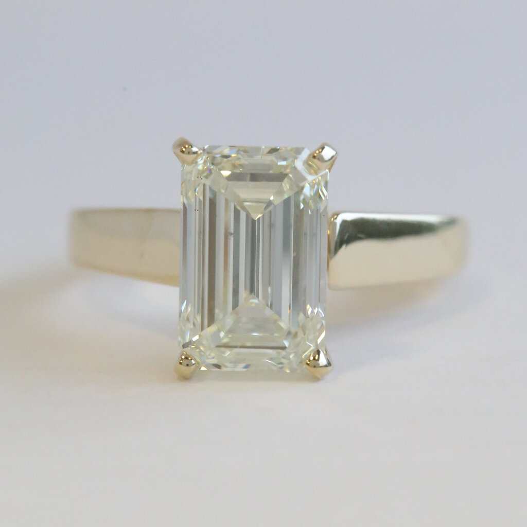 American Jewelry 14k Yellow Gold 4.01ct K/VS1 HRD Antwerp Certified Emerald Cut Diamond Solitaire Engagement Ring