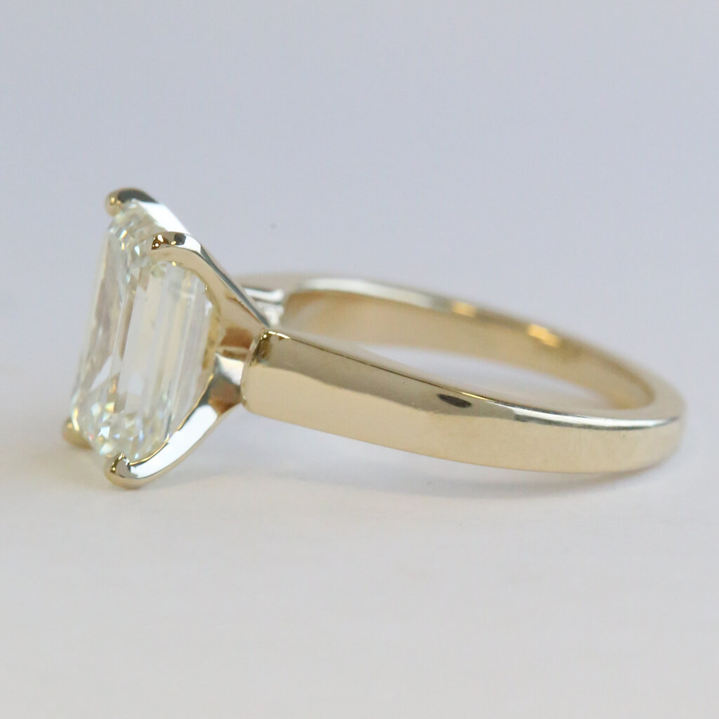 American Jewelry 14k Yellow Gold 4.01ct K/VS1 HRD Antwerp Certified Emerald Cut Diamond Solitaire Engagement Ring