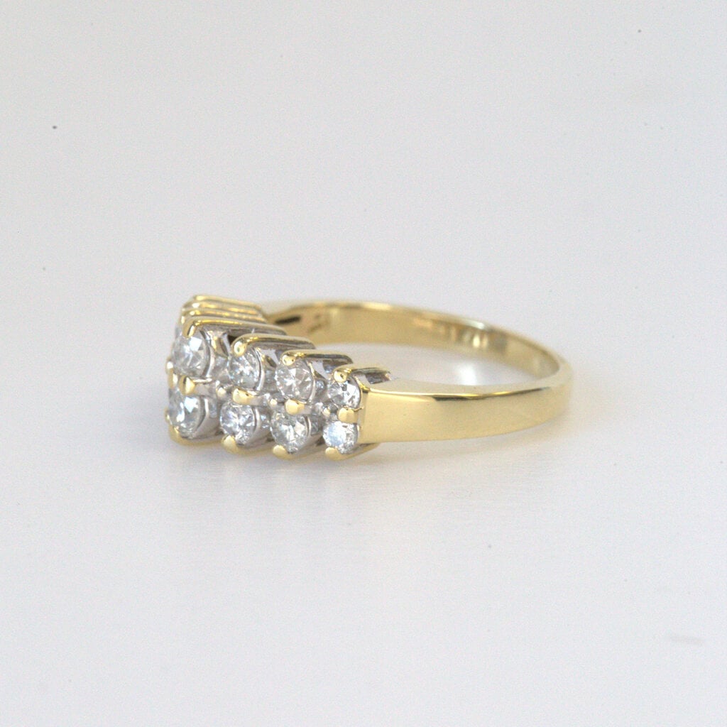 American Jewelry ESTATE 14k Yellow Gold 0.90ctw Round Double Row Ring (Size 6.5)