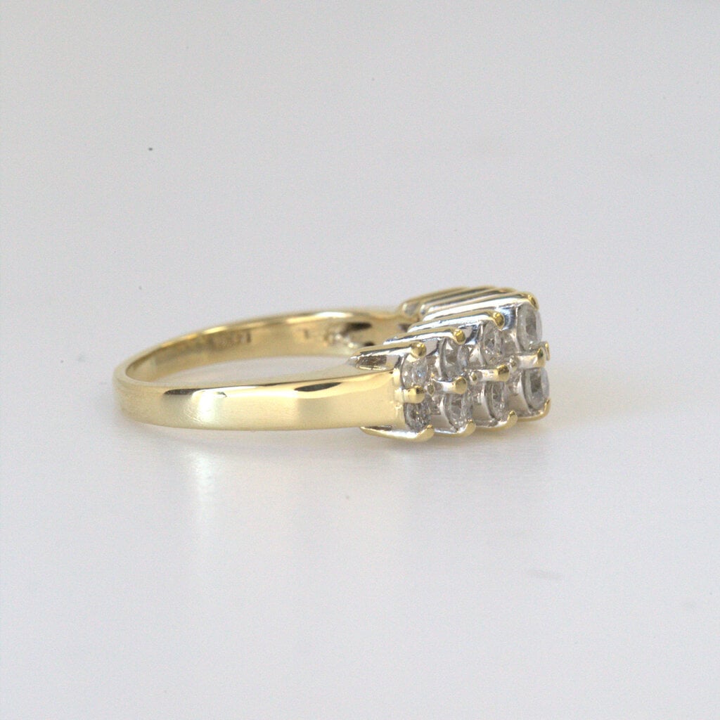 American Jewelry ESTATE 14k Yellow Gold 0.90ctw Round Double Row Ring (Size 6.5)