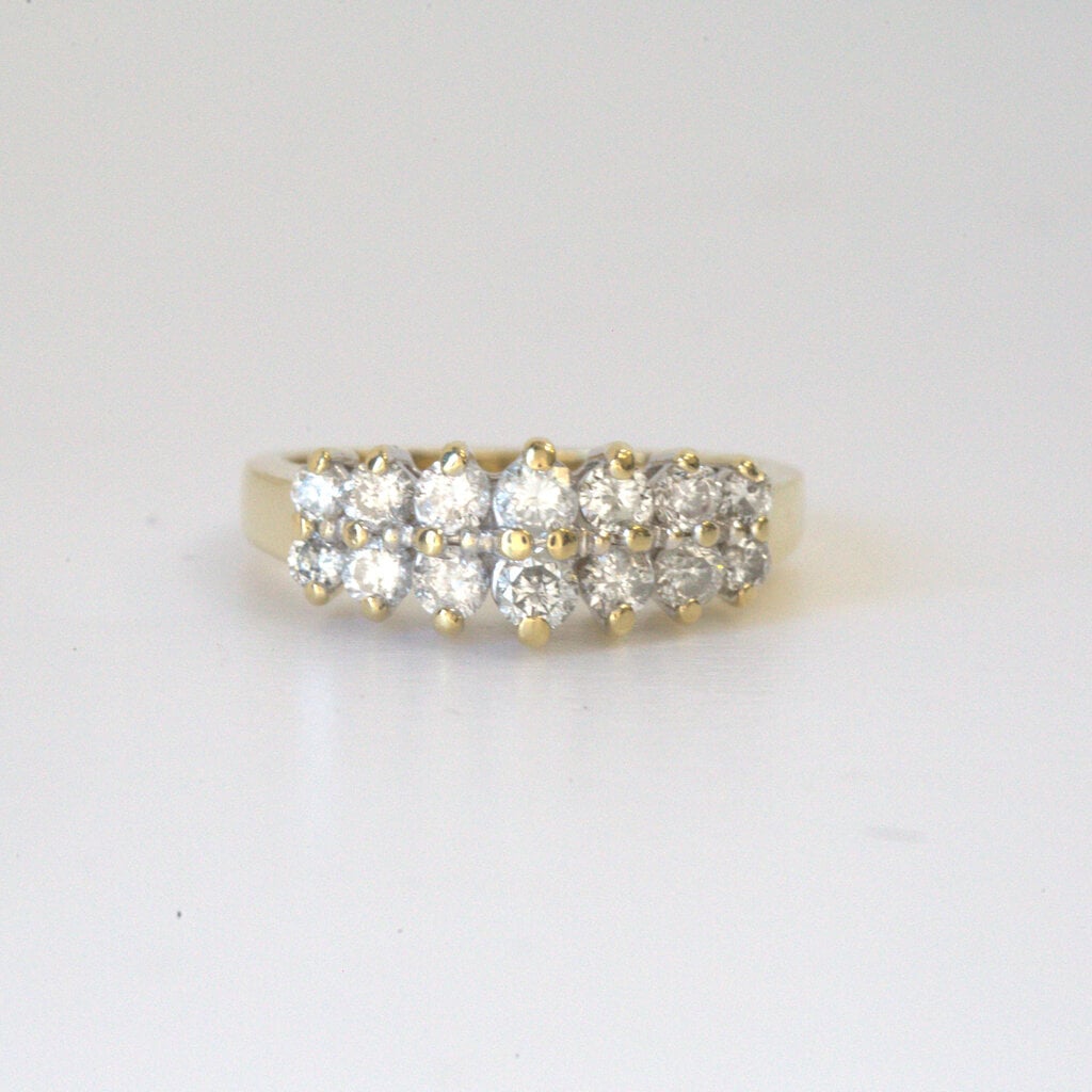 American Jewelry ESTATE 14k Yellow Gold 0.90ctw Round Double Row Ring (Size 6.5)