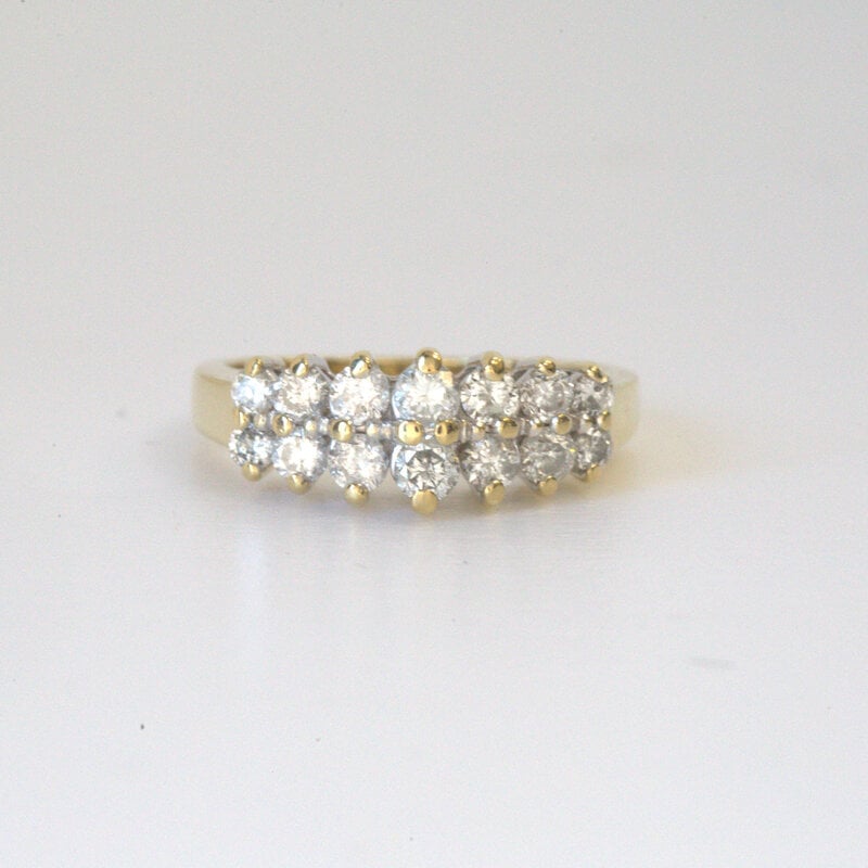 American Jewelry ESTATE 14k Yellow Gold 0.90ctw Round Double Row Ring (Size 6.5)