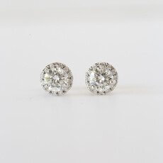 14k White Gold 1.24ctw Round Diamond Halo Stud Earrings