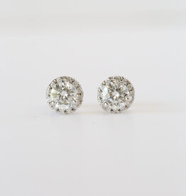 14k White Gold 1.24ctw Round Diamond Halo Stud Earrings