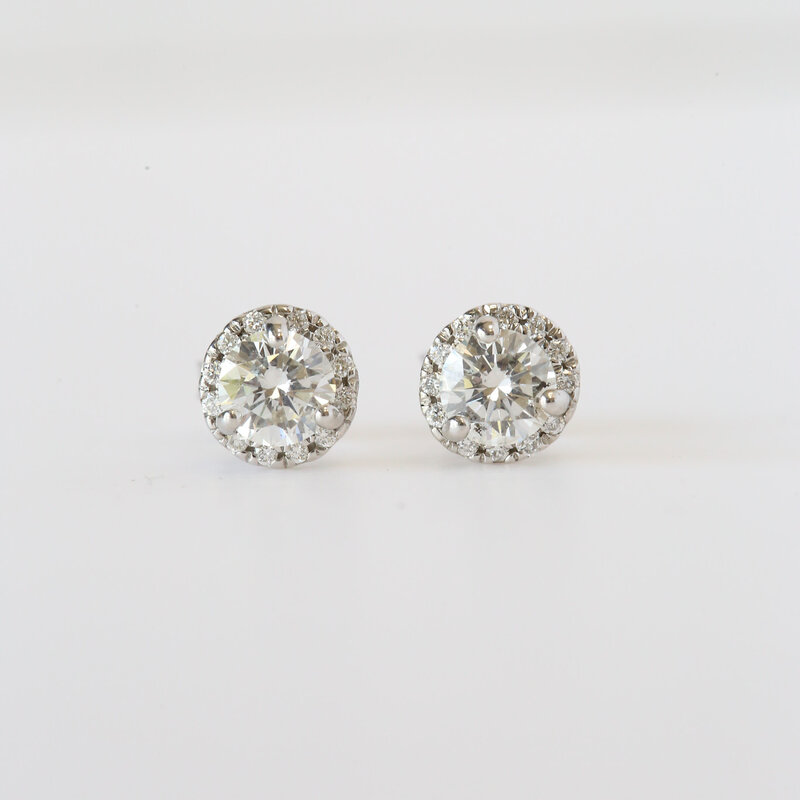 14k White Gold 1.24ctw Round Diamond Halo Stud Earrings