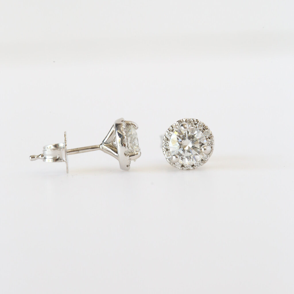 14k White Gold 1.24ctw Round Diamond Halo Stud Earrings
