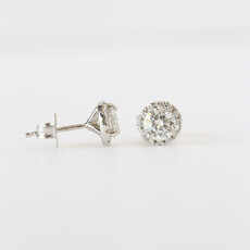 14k White Gold 1.24ctw Round Diamond Halo Stud Earrings